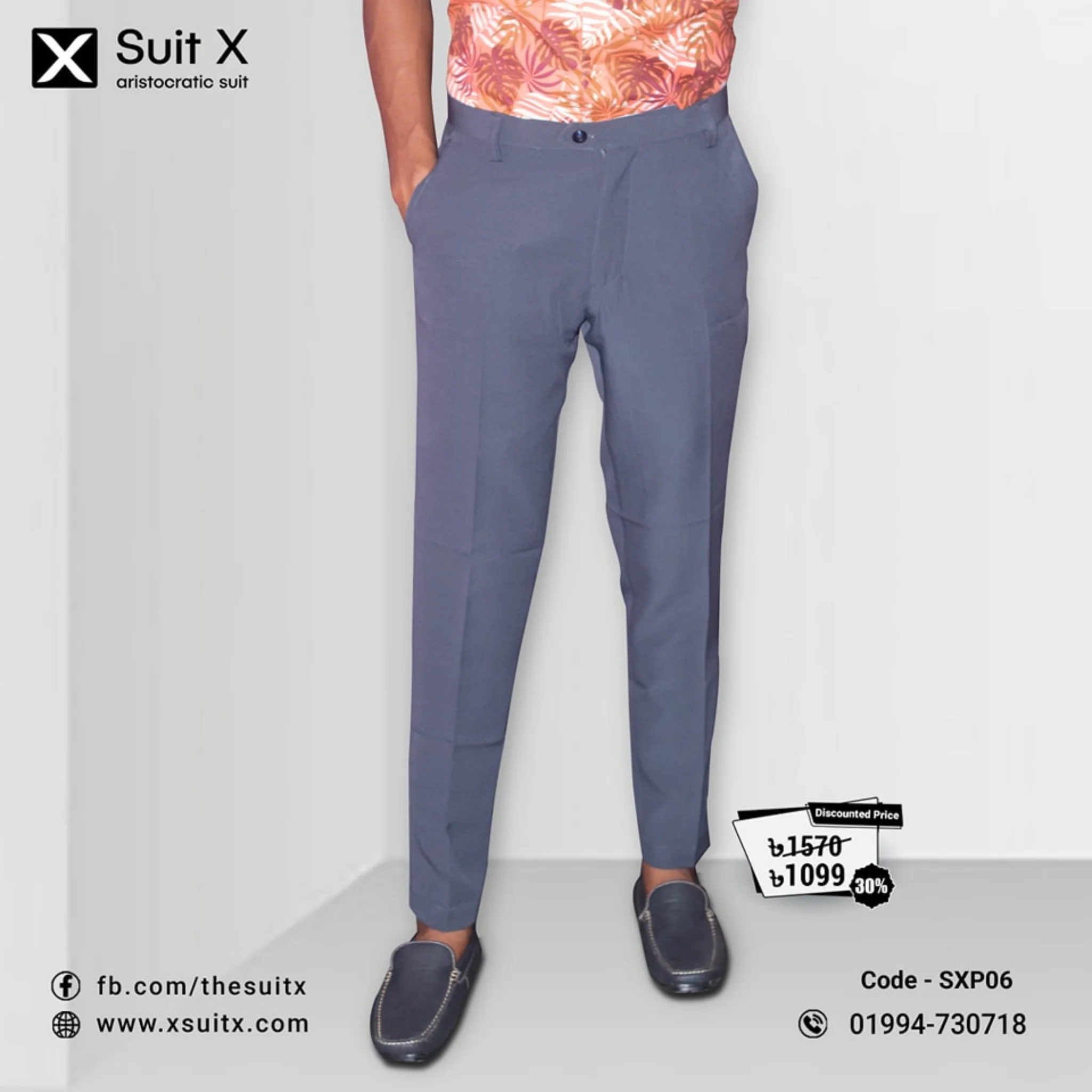 Gray Cotton Formal Regular fit Pant L