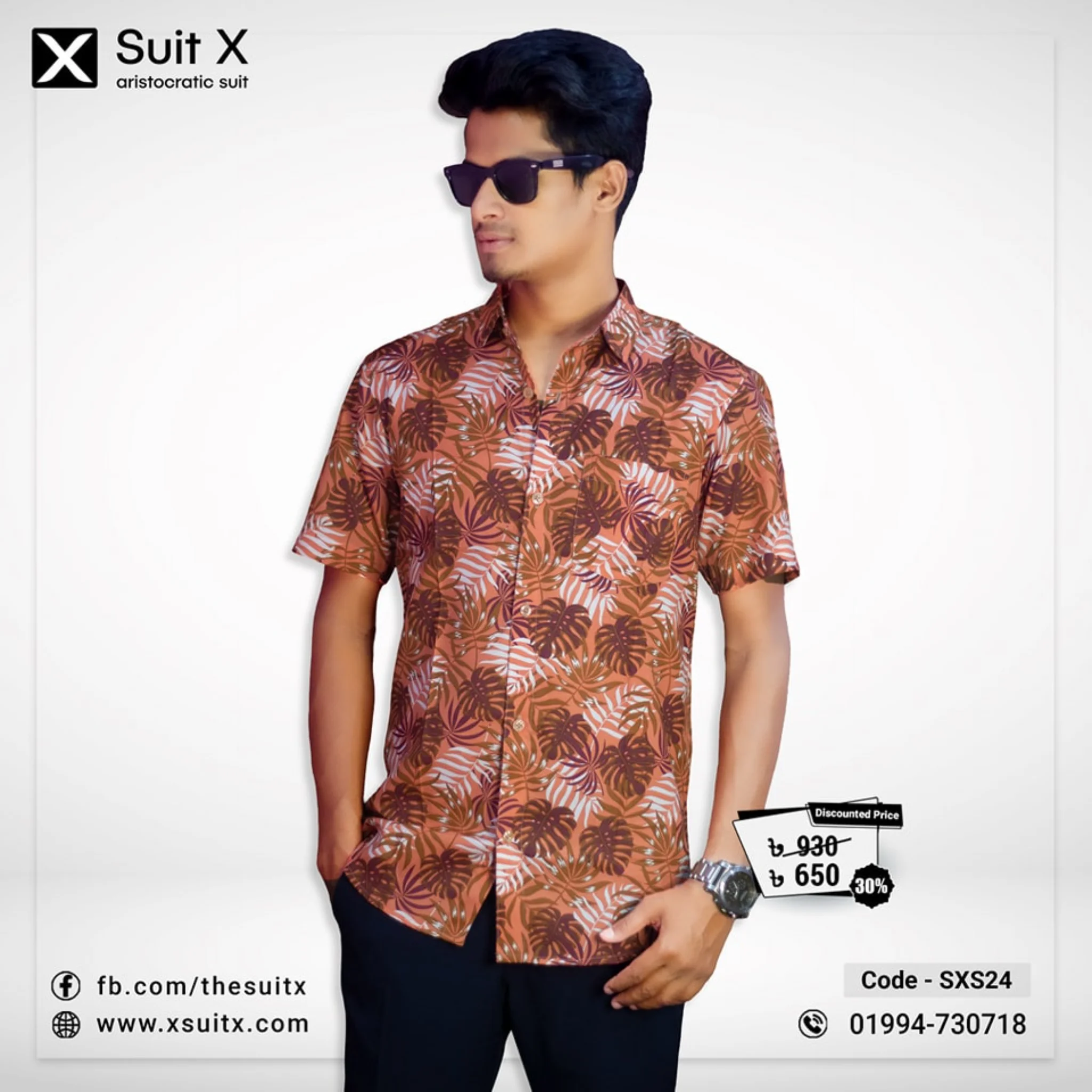 Leaf printed Cotton Party Regular fit Shirt L
